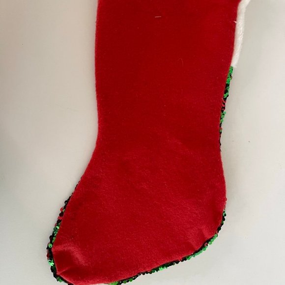 NWT Christmas House Red & Green Sequin Stocking White Trim, Felt Back - Picture 3 of 6